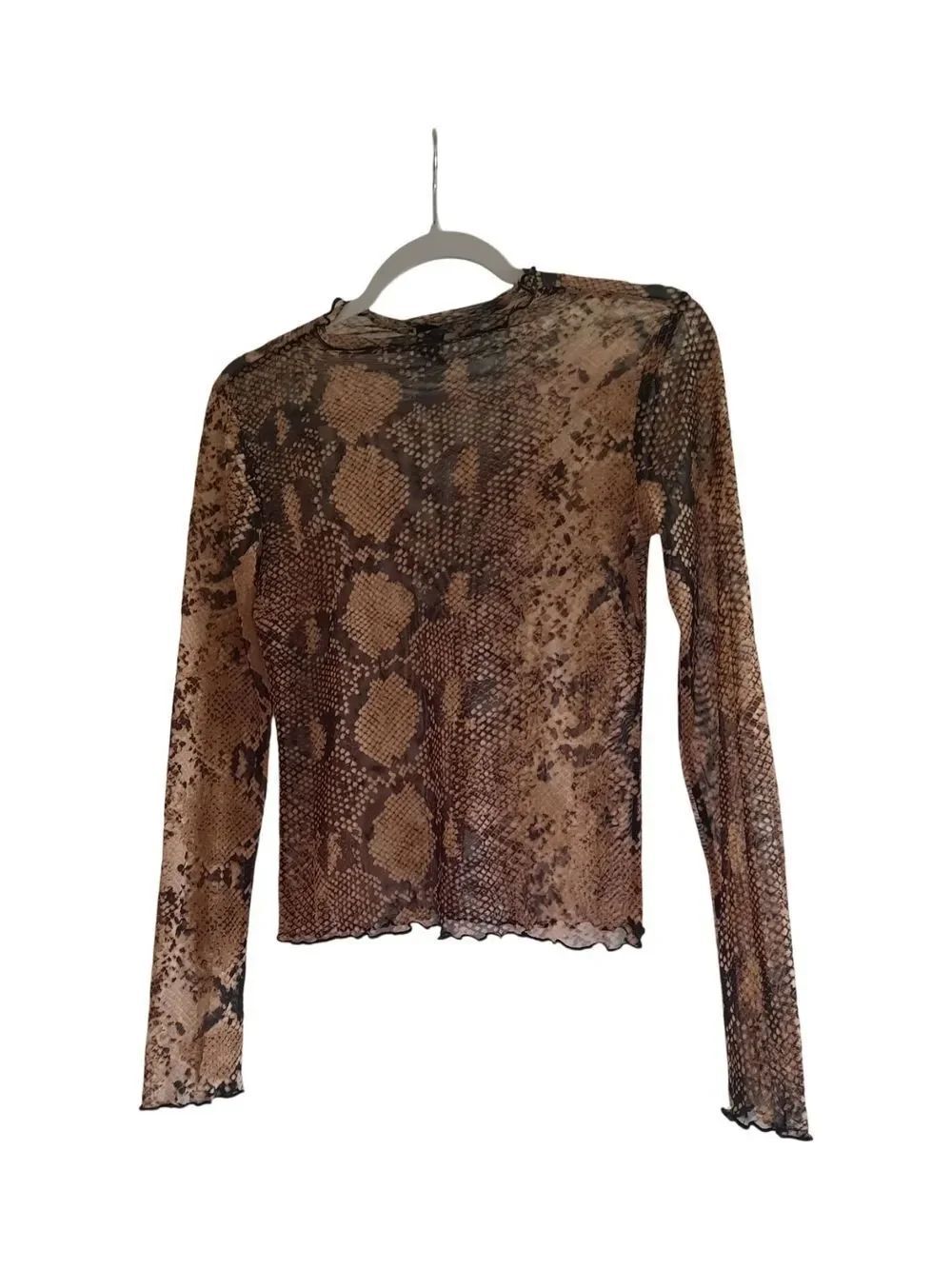 Windsor Brown Snake-Print Mesh Long Sleeve Top